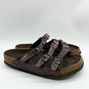 Birkenstock Florida Birko-Flor Red Glitter Slide Sandals Size 38 Comfort Hippie